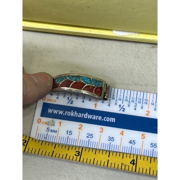 Vintage Native American Sterling Turquoise Coral Expandable Watch Band Bracelet - Picture 10 of 10